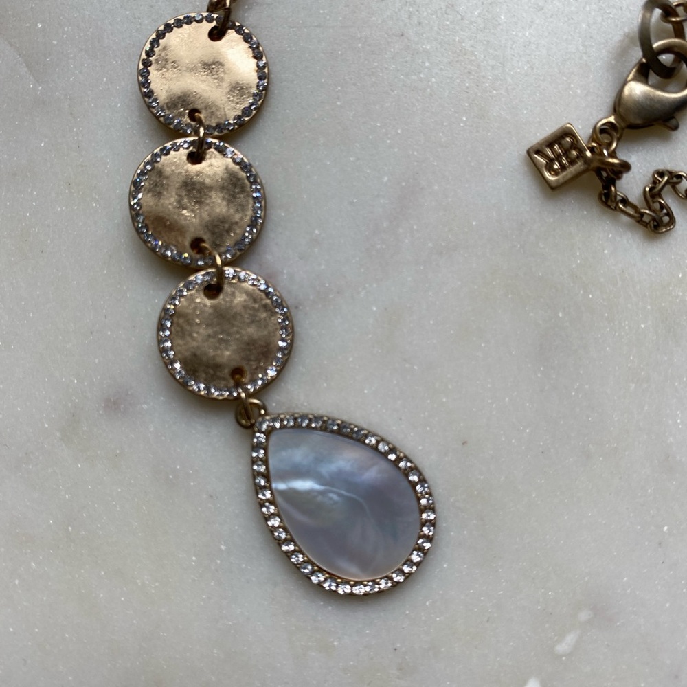 Banana Republic Gold and Mother of Pearl/Crystal Pendant Necklace